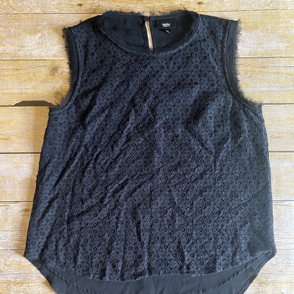 Mossimo supply co, lace with raw edge tank top, black, medium